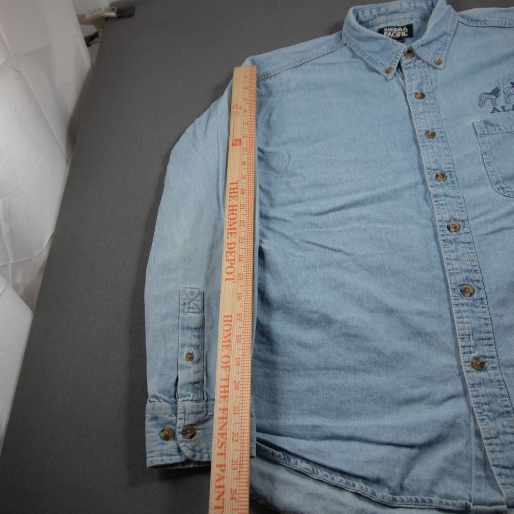 Alaska Wildlife Chambray Denim Embroidered Denim Men L Shirt VTG Cabin Nature - Picture 8 of 15